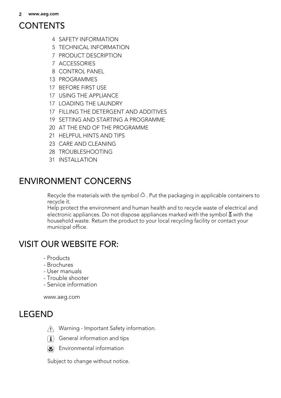 AEG L76480FL User Manual | Page 2 / 76