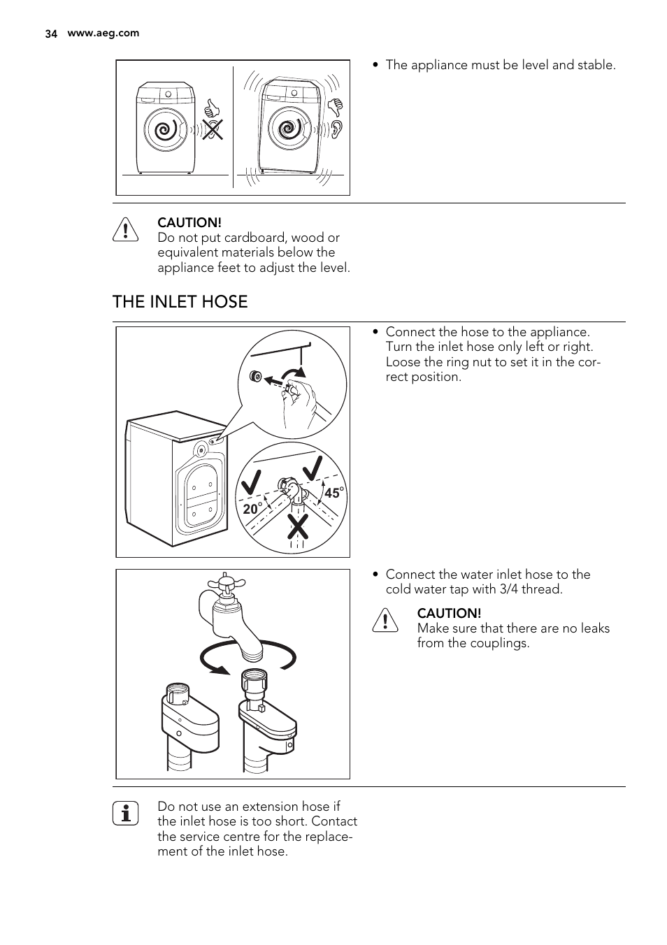 The inlet hose | AEG L76480FL User Manual | Page 34 / 76