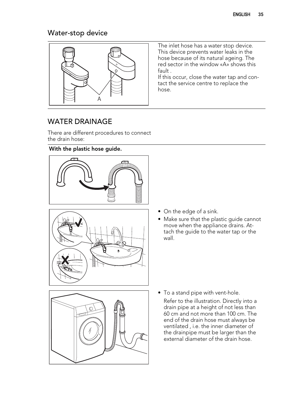 Water-stop device, Water drainage | AEG L76480FL User Manual | Page 35 / 76