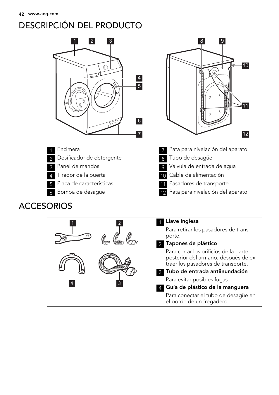 Descripción del producto, Accesorios | AEG L76480FL User Manual | Page 42 / 76