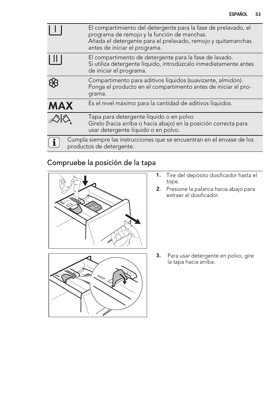 Compruebe la posición de la tapa | AEG L76480FL User Manual | Page 53 / 76