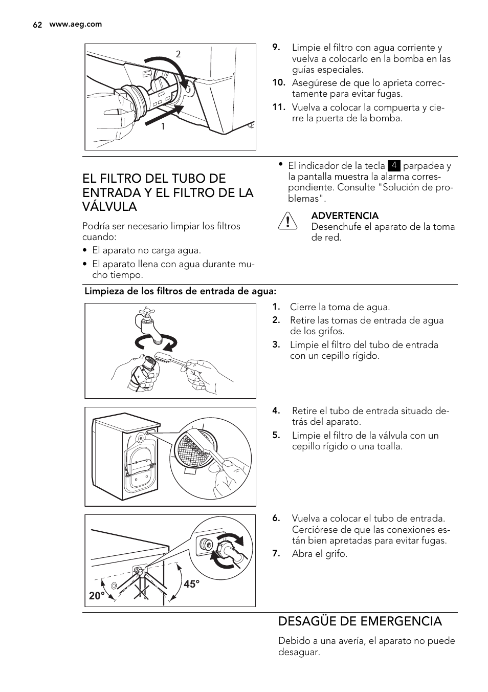 Desagüe de emergencia | AEG L76480FL User Manual | Page 62 / 76