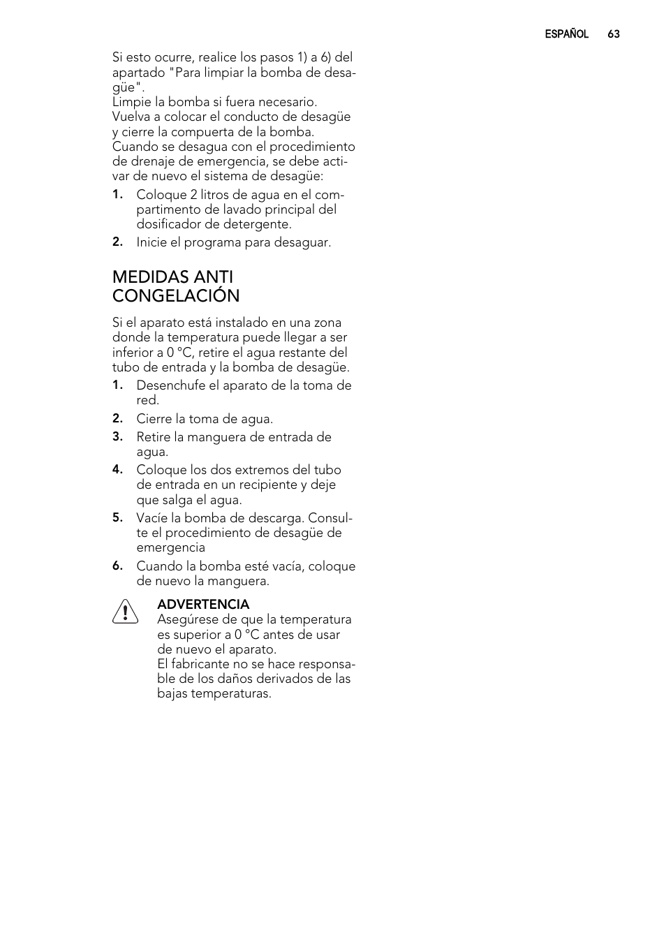 Medidas anti congelación | AEG L76480FL User Manual | Page 63 / 76