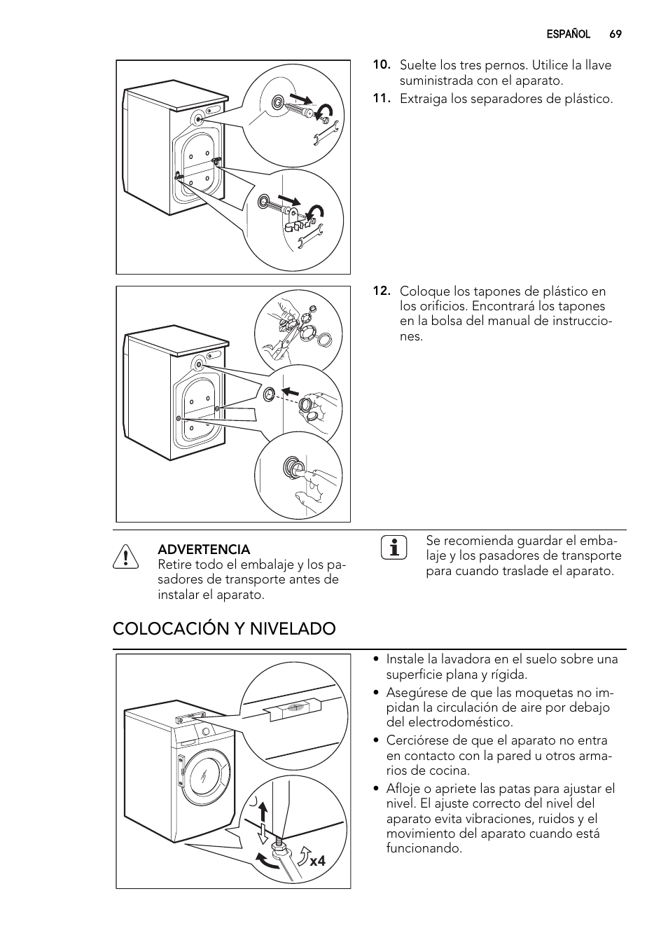 Colocación y nivelado | AEG L76480FL User Manual | Page 69 / 76