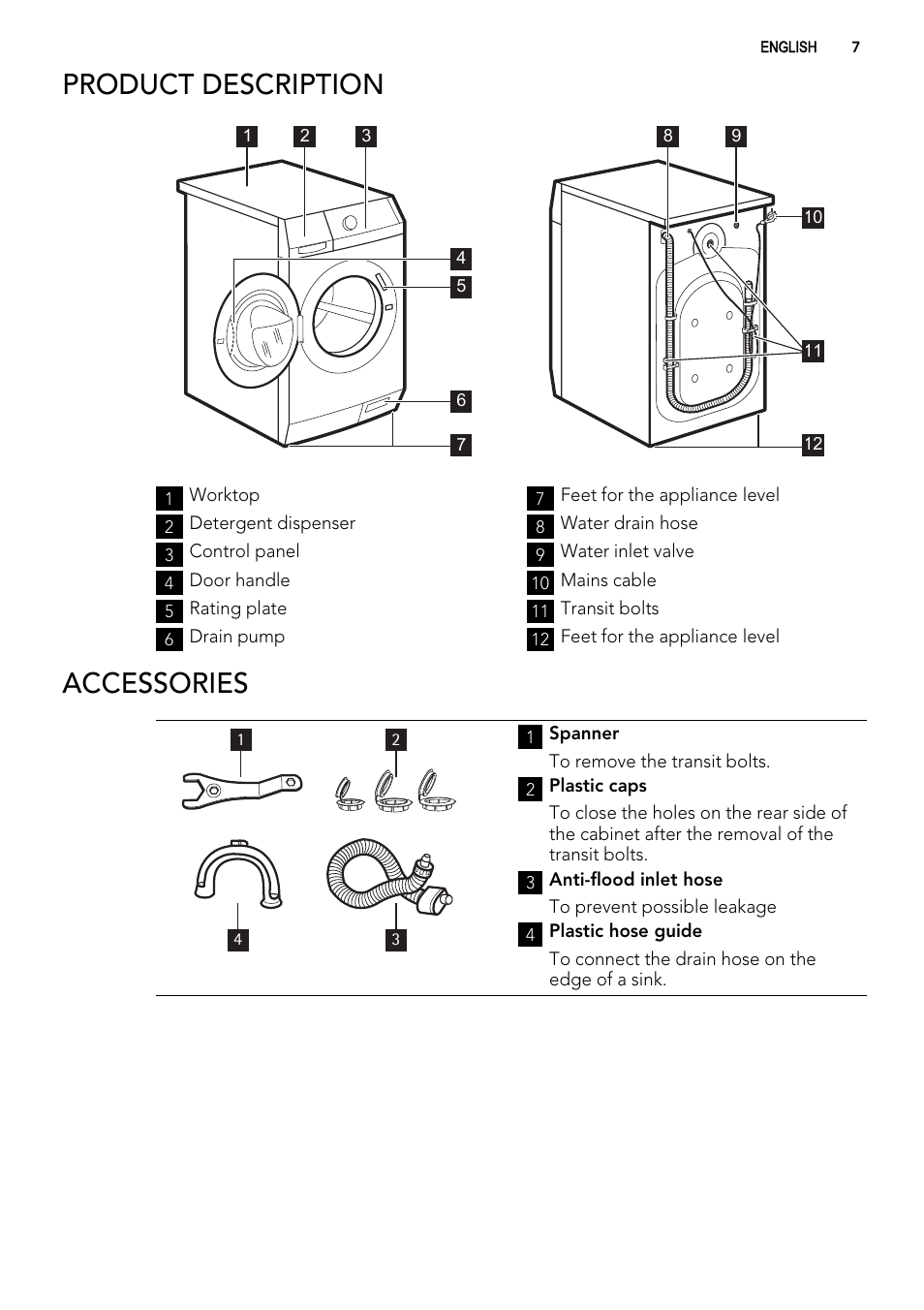 Product description, Accessories | AEG L76480FL User Manual | Page 7 / 76