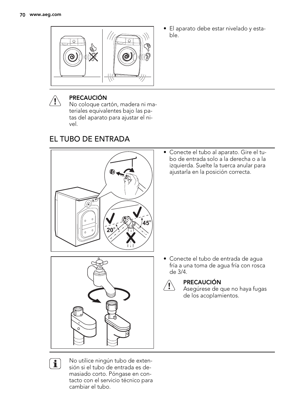 El tubo de entrada | AEG L76480FL User Manual | Page 70 / 76