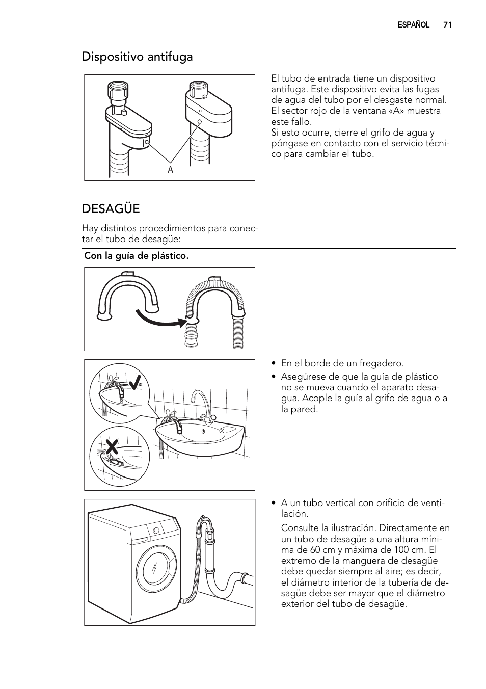 Dispositivo antifuga, Desagüe | AEG L76480FL User Manual | Page 71 / 76