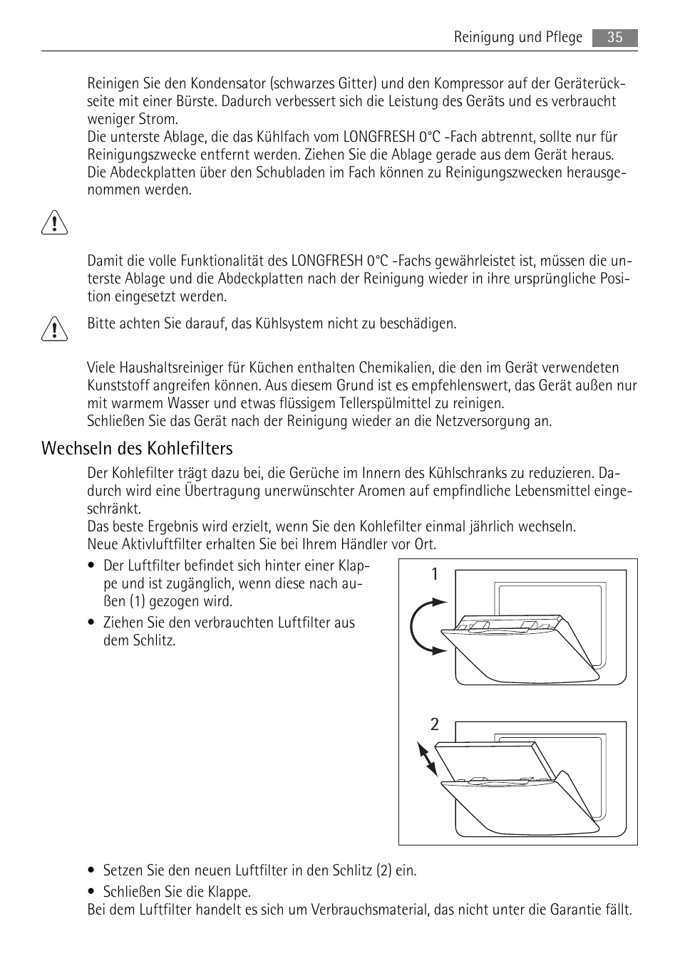 Wechseln des kohlefilters | AEG SKS71840S0 User Manual | Page 35 / 84