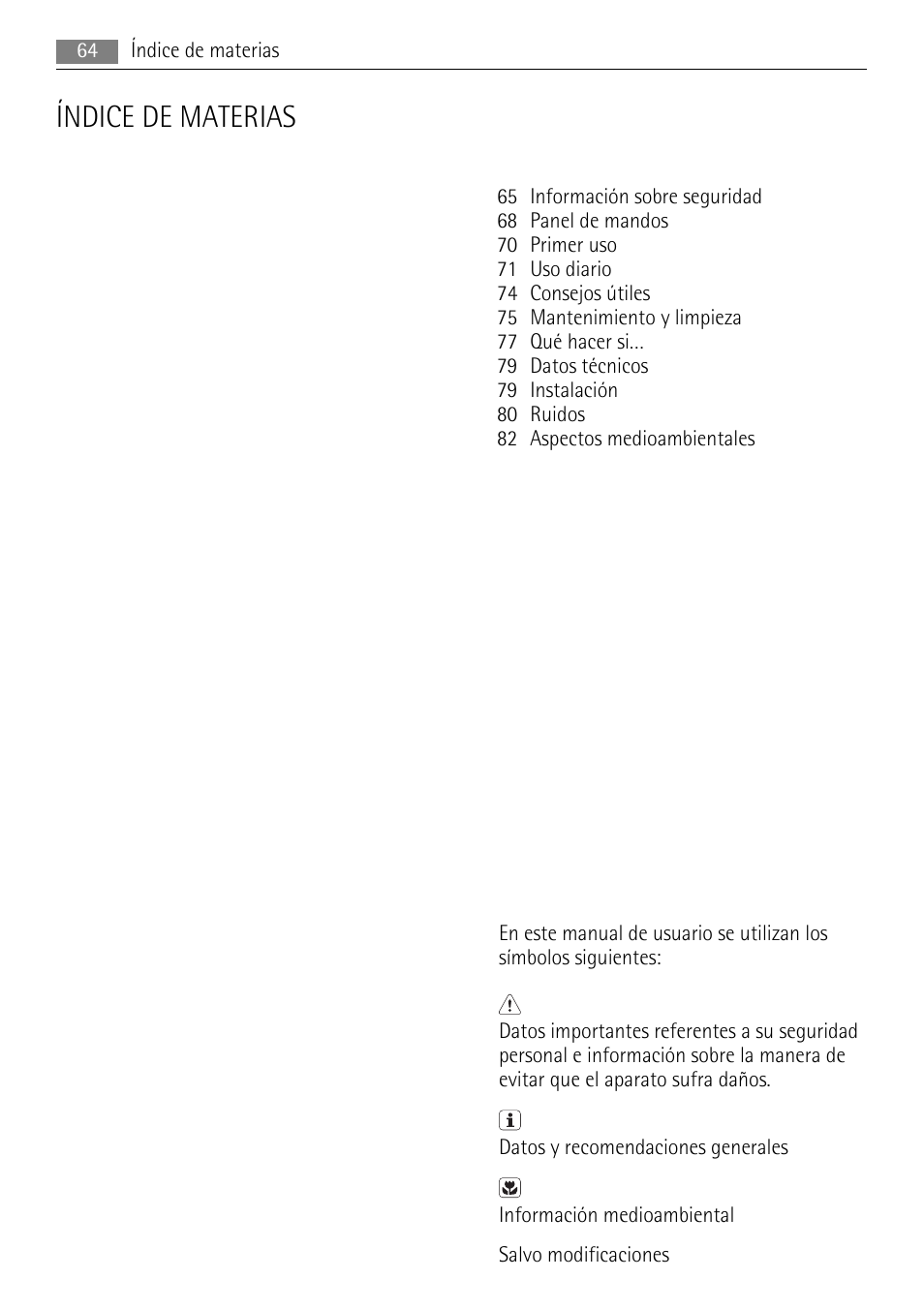 Índice de materias | AEG SKS71840S0 User Manual | Page 64 / 84