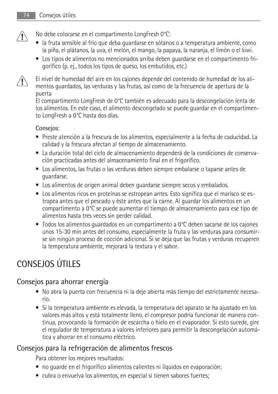 Consejos útiles, Consejos para ahorrar energía | AEG SKS71840S0 User Manual | Page 74 / 84