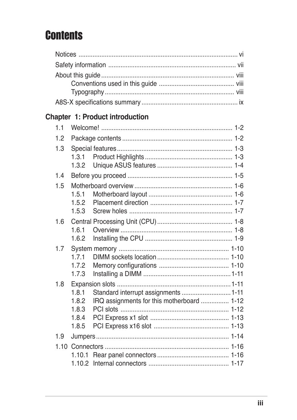 Asus A8S-X User Manual | Page 3 / 68