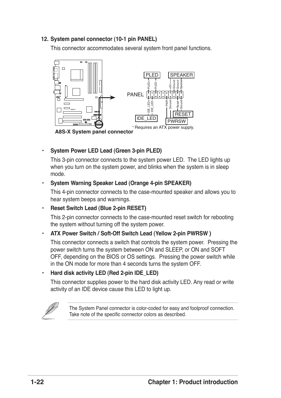 22 chapter 1: product introduction | Asus A8S-X User Manual | Page 32 / 68