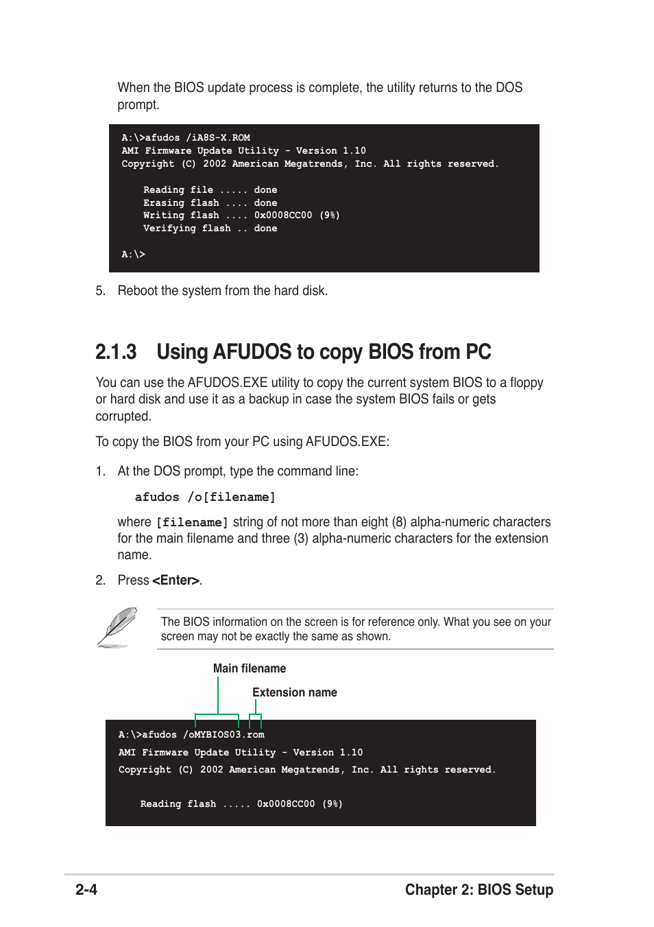 3 using afudos to copy bios from pc | Asus A8S-X User Manual | Page 36 / 68