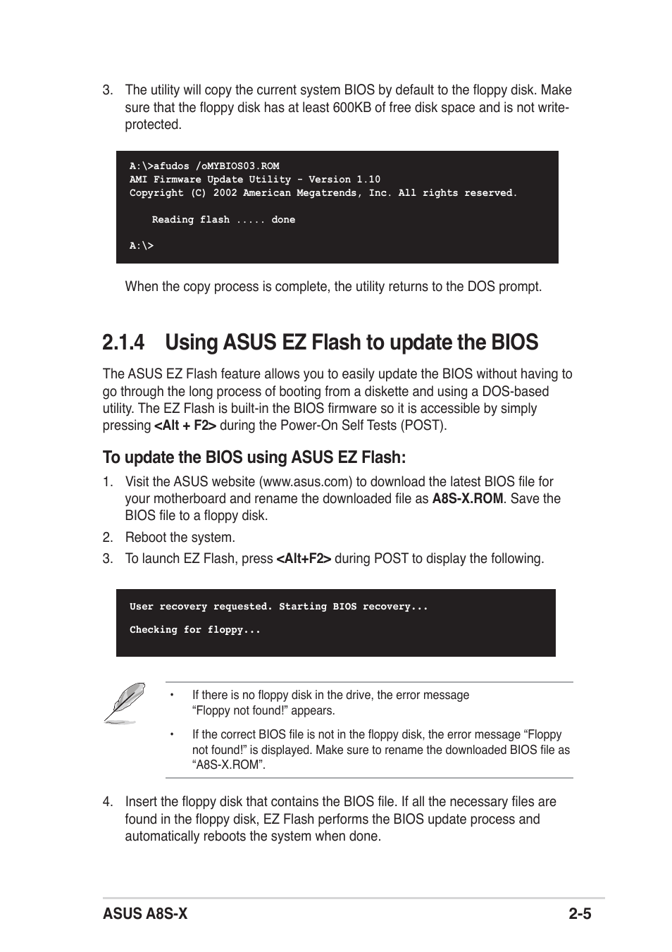 4 using asus ez flash to update the bios | Asus A8S-X User Manual | Page 37 / 68