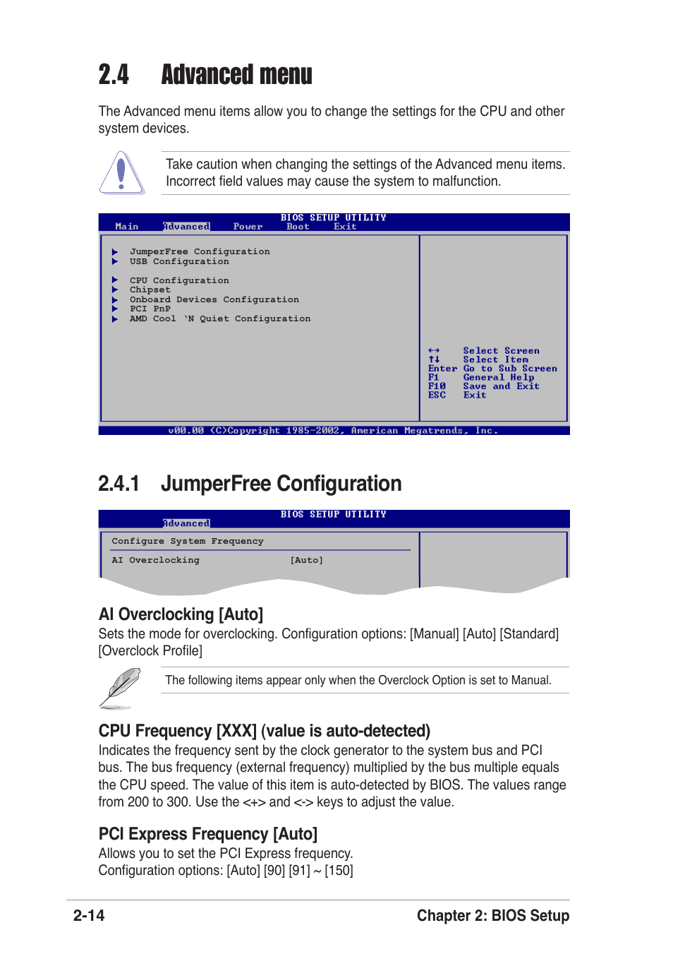 4 advanced menu, 1 jumperfree configuration | Asus A8S-X User Manual | Page 46 / 68