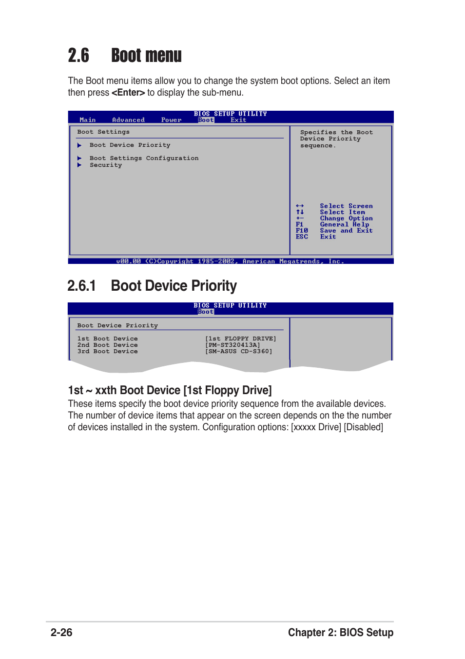 6 boot menu, 1 boot device priority, 1st ~ xxth boot device [1st floppy drive | Asus A8S-X User Manual | Page 58 / 68