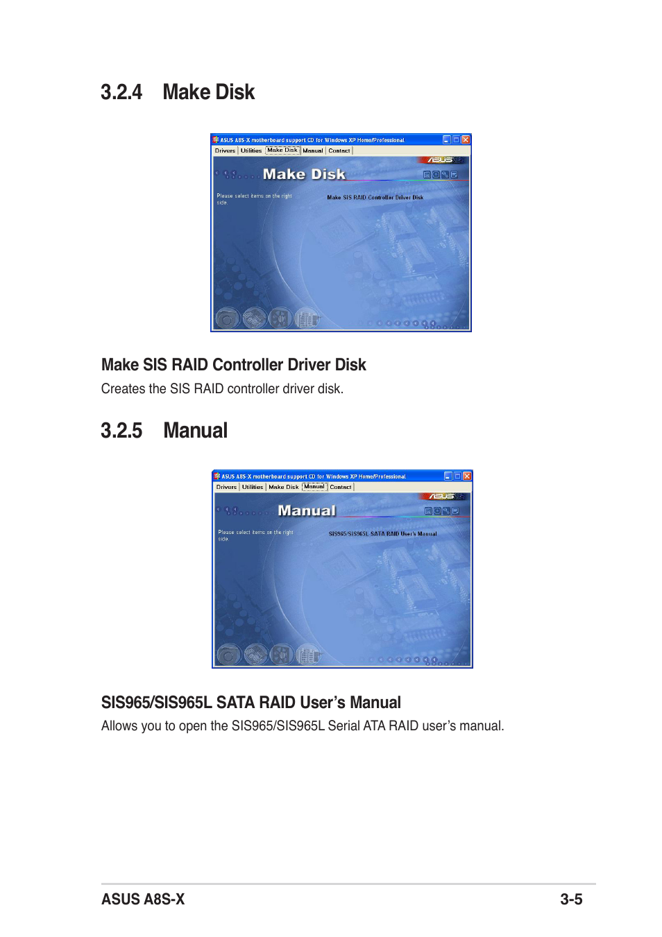 4 make disk, 5 manual | Asus A8S-X User Manual | Page 67 / 68