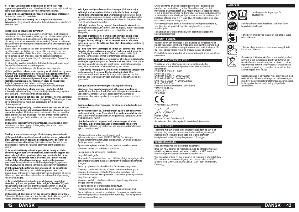 Dansk | AEG WSC 14-125 MX User Manual | Page 22 / 33