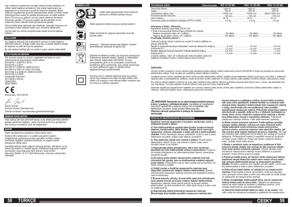 Česky, Türkçe | AEG WSC 14-125 MX User Manual | Page 30 / 33