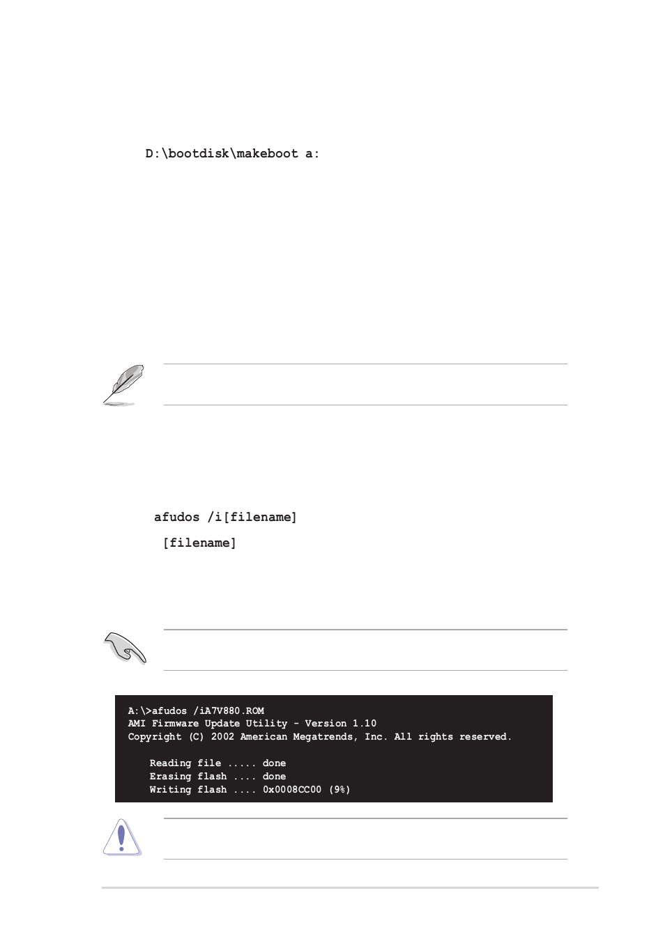 2 using afudos to update the bios | Asus Motherboard A7V880 User Manual | Page 41 / 76