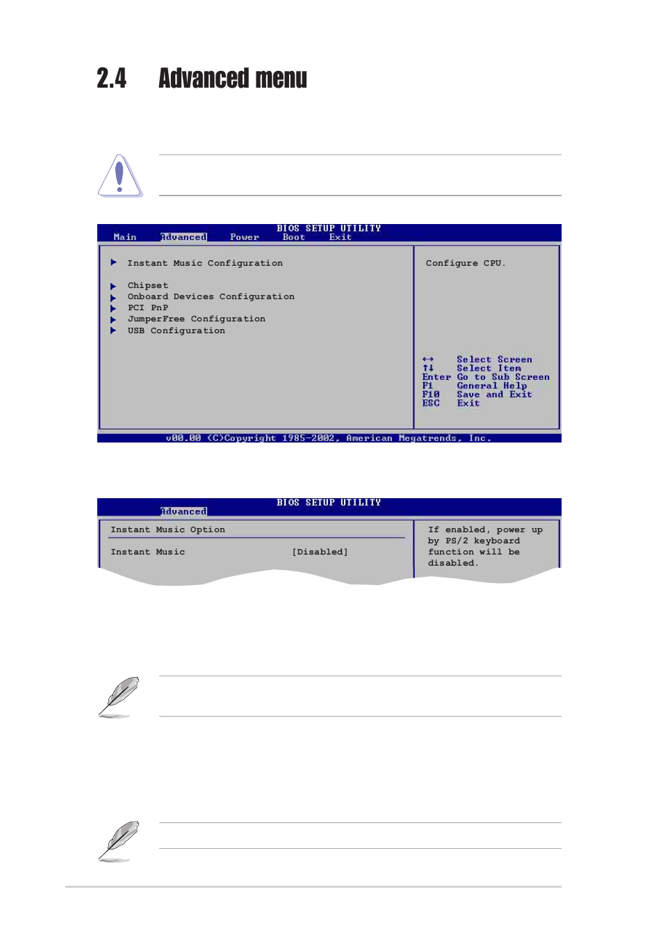 4 advanced menu, 1 instant music configuration, Instant music [disabled | Instant music cd-rom drive [ide secondary master | Asus Motherboard A7V880 User Manual | Page 52 / 76