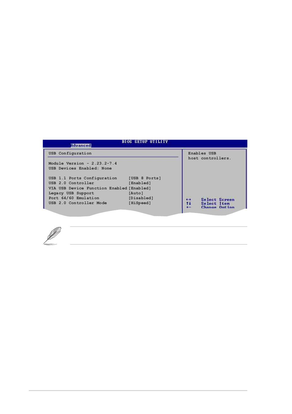 6 usb configuration, Ddr reference voltage [auto, Agp reference voltage [auto | Usb 1.1 ports configuration [usb 8 ports, Usb 2.0 controller [enabled, Via usb device function enabled [enabled, 22 chapter 2: bios setup | Asus Motherboard A7V880 User Manual | Page 60 / 76