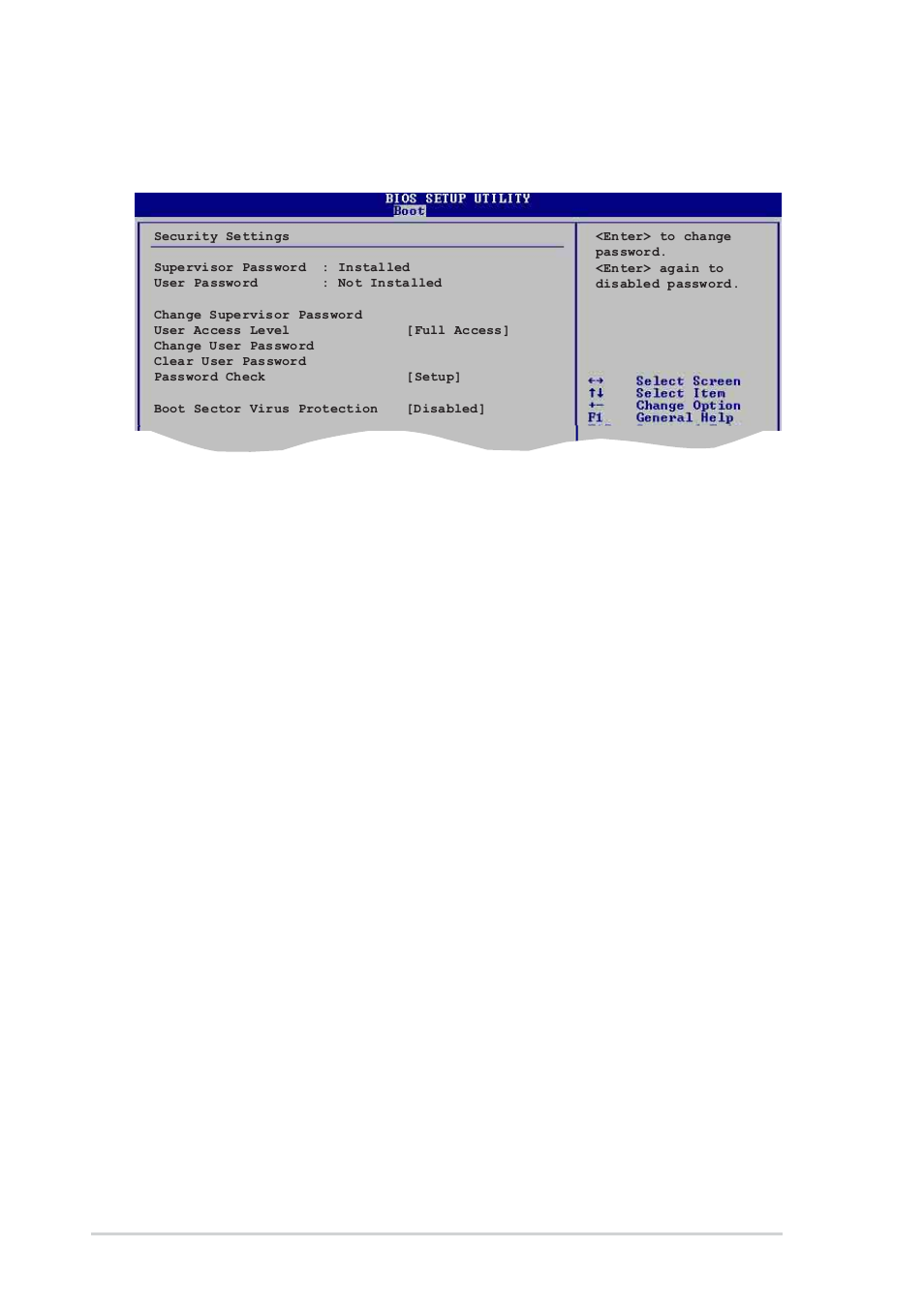 User access level [full access, Change user password, Clear user password | 30 chapter 2: bios setup | Asus Motherboard A7V880 User Manual | Page 68 / 76