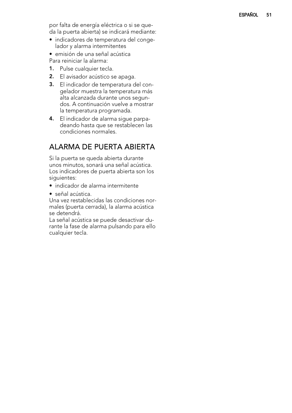 Alarma de puerta abierta | AEG A82700GNX0 User Manual | Page 51 / 68