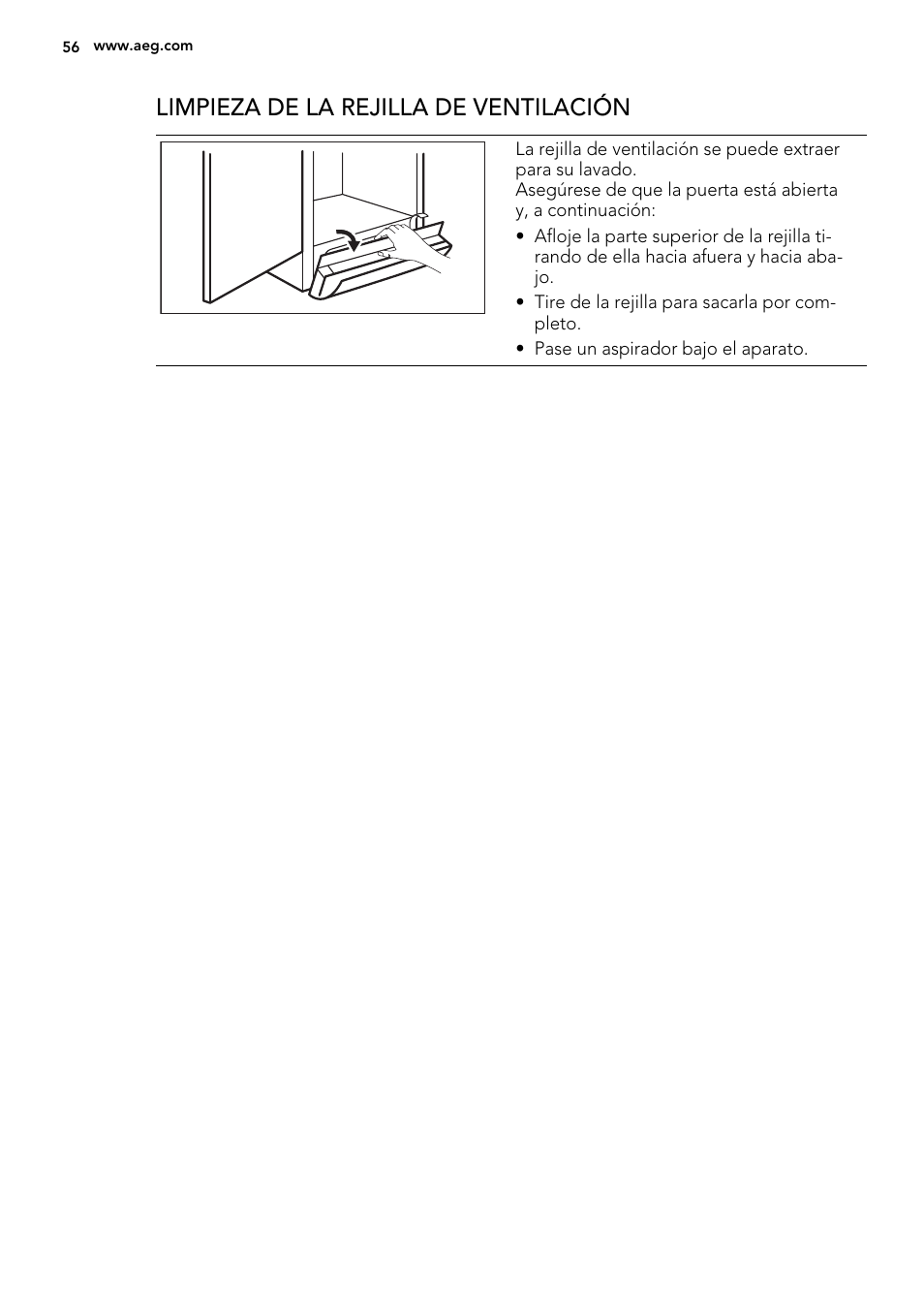 Limpieza de la rejilla de ventilación | AEG A82700GNX0 User Manual | Page 56 / 68