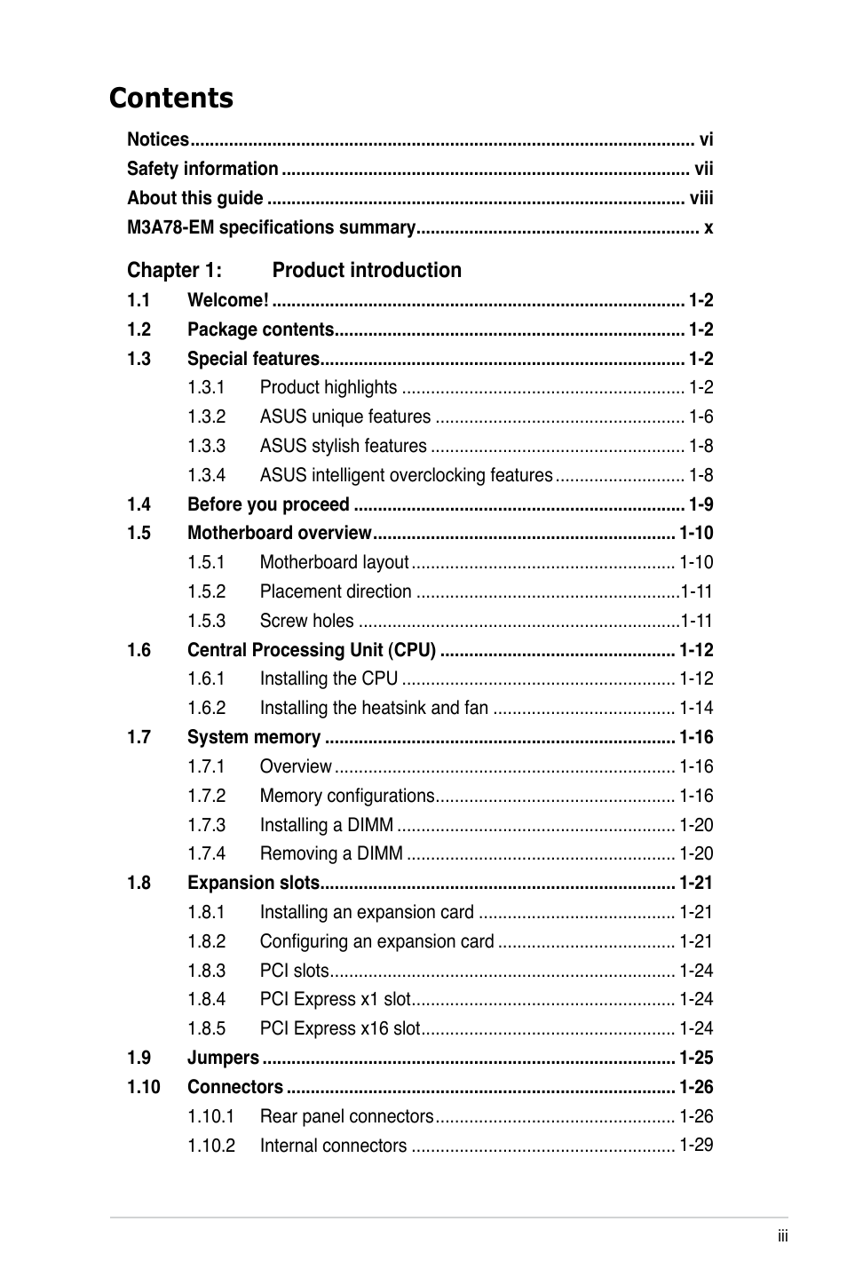 Asus M3A78-EM User Manual | Page 3 / 108