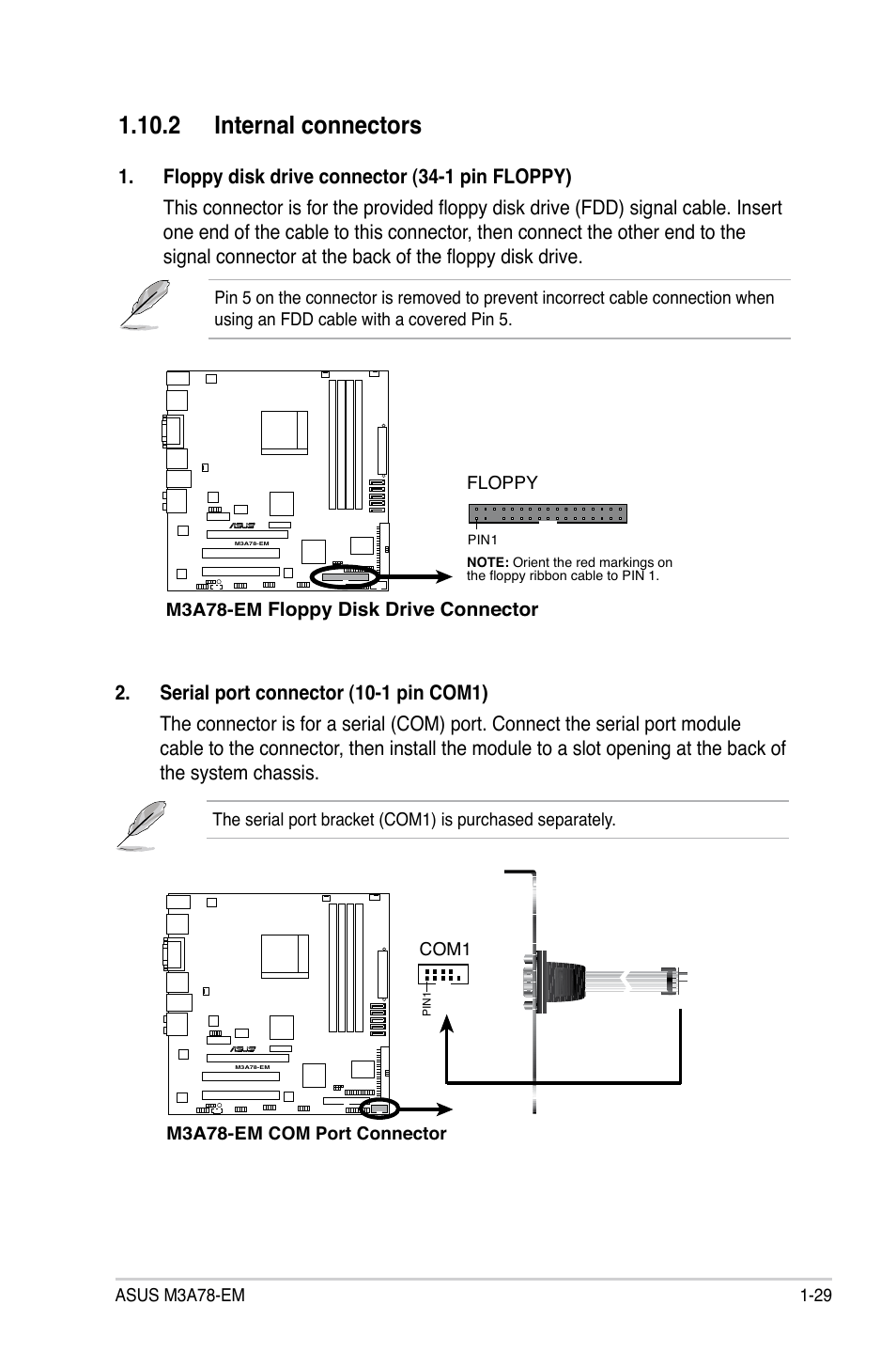 2 internal connectors, 2 internal connectors -29, Internal.connectors | Asus M3A78-EM User Manual | Page 41 / 108