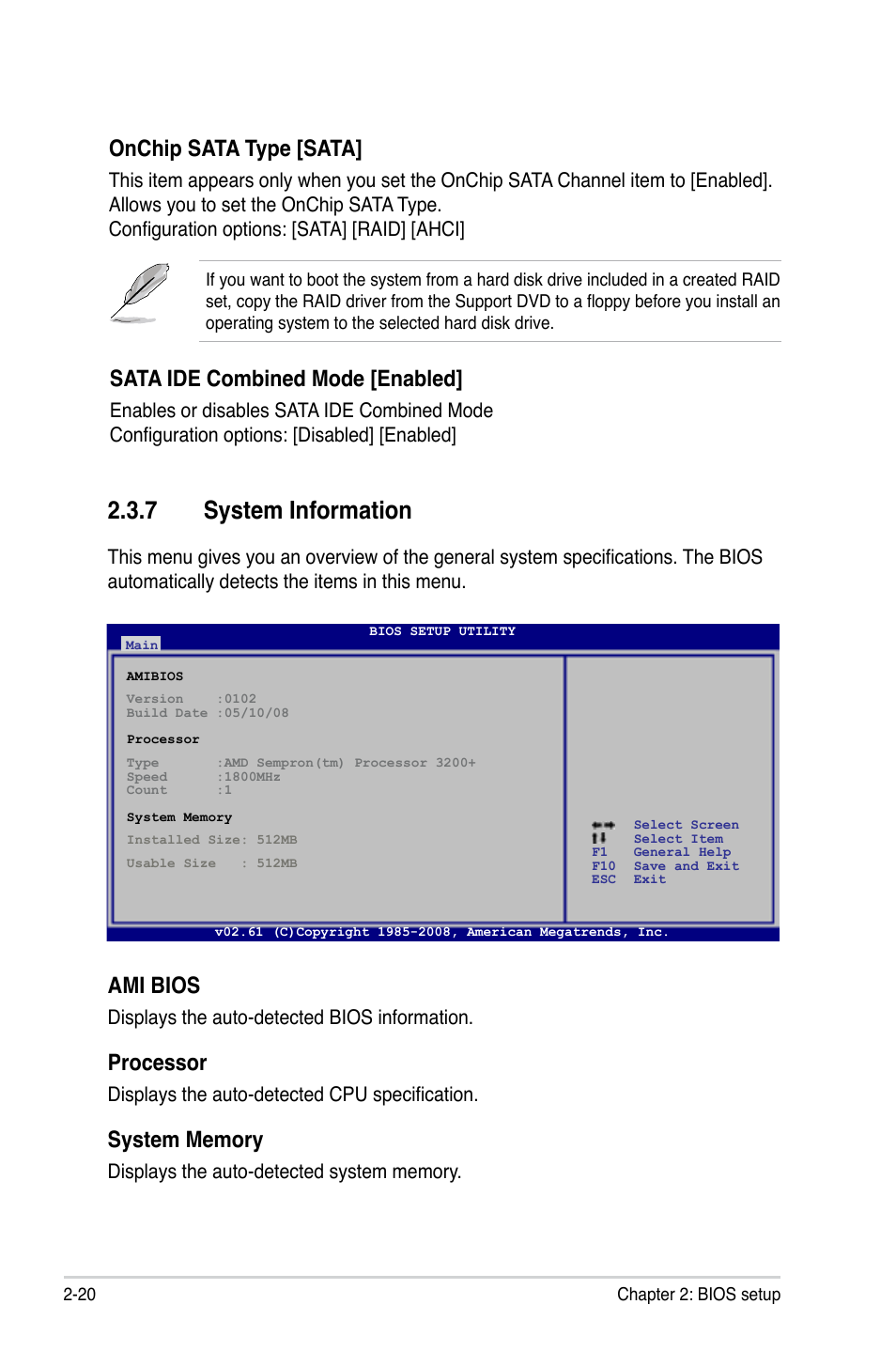 7 system information, System information -20, System.information | Onchip.sata.type.[sata, Ami.bios, Processor | Asus M3A78-EM User Manual | Page 72 / 108