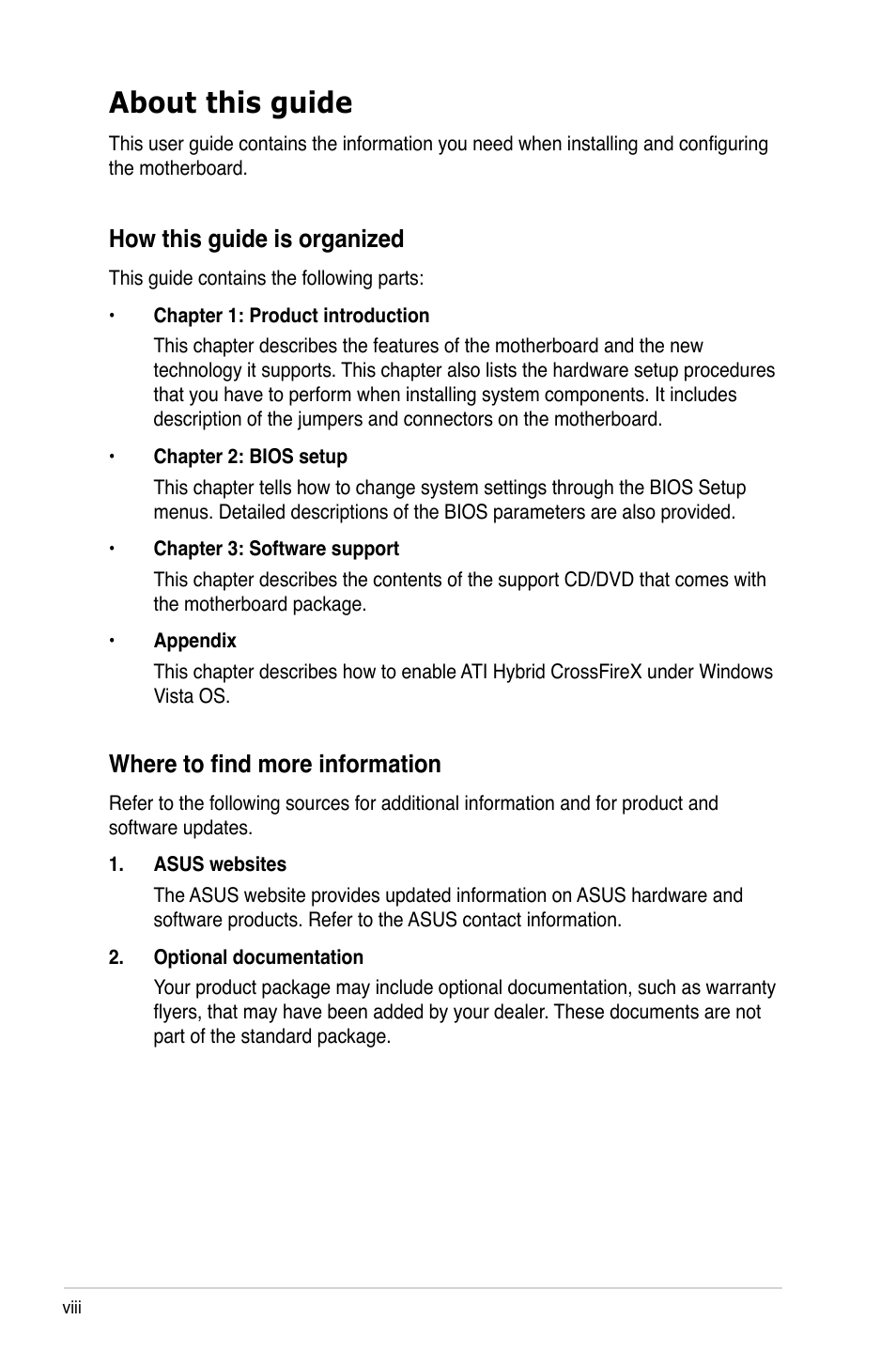 About this guide, Where to find more information | Asus M3A78-EM User Manual | Page 8 / 108