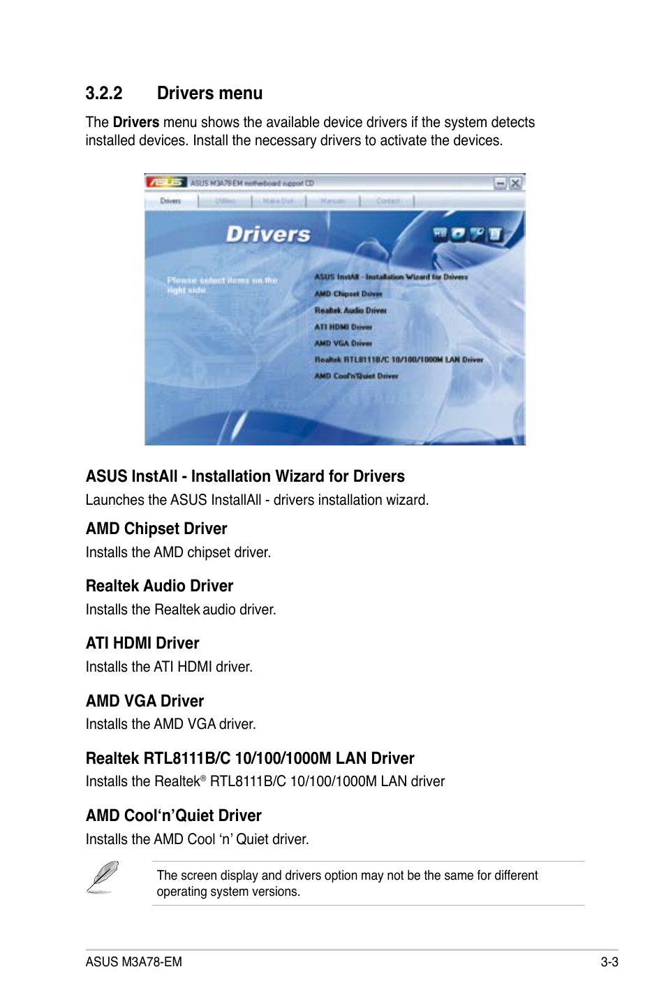2 drivers menu, Drivers menu -3, Drivers.menu | Asus M3A78-EM User Manual | Page 95 / 108