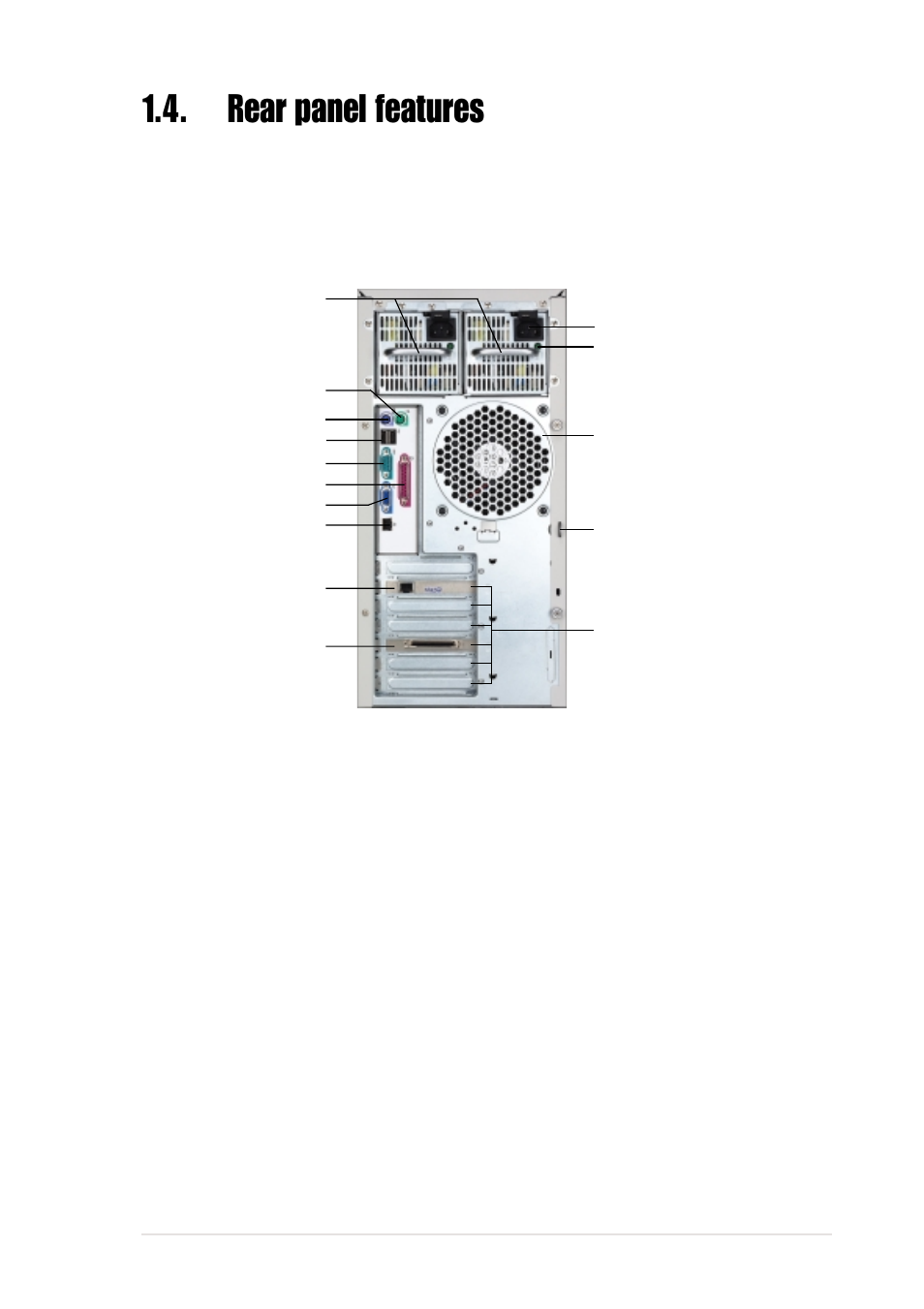 Rear panel features | Asus Xeon Tower/5U Rackmount Server AP1710-S5 User Manual | Page 15 / 54