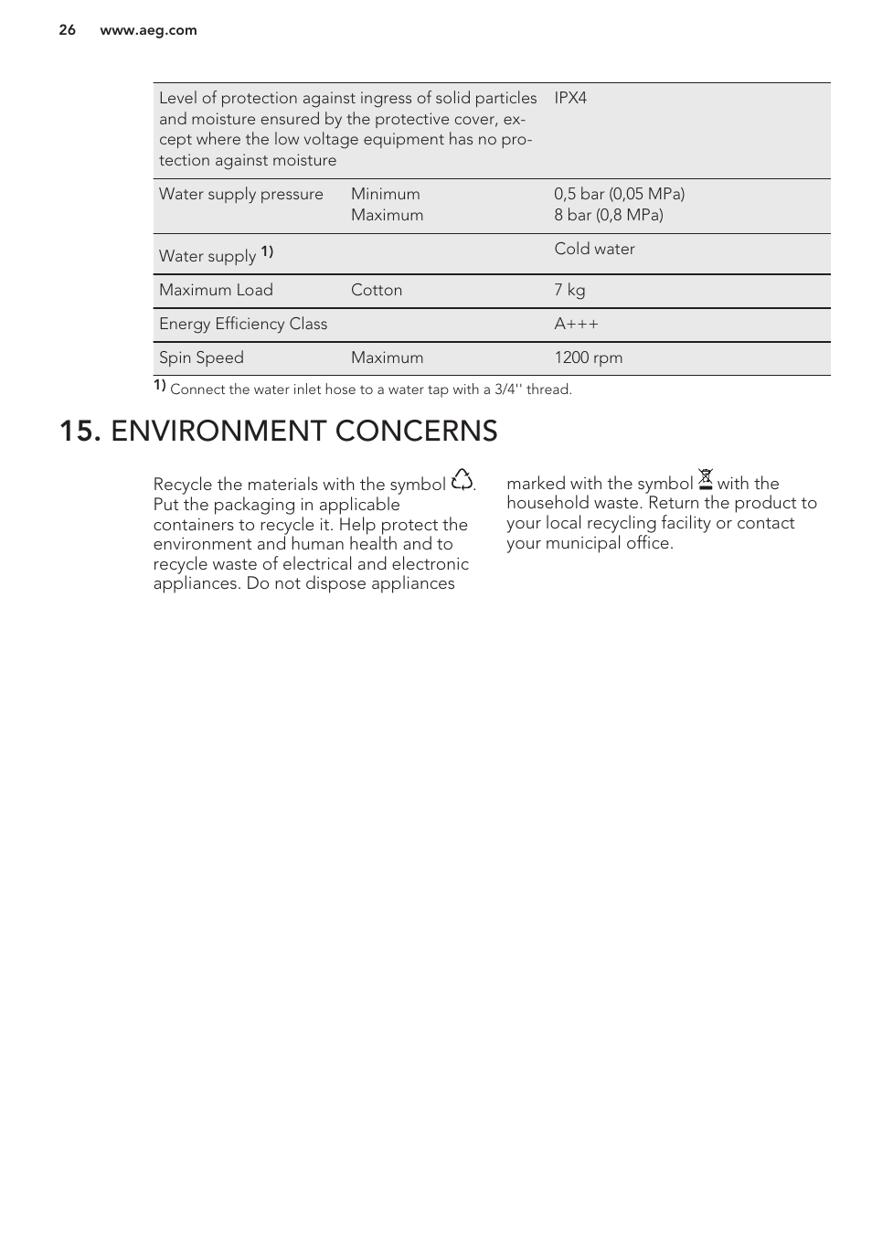 Environment concerns | AEG L76480FL User Manual | Page 26 / 56