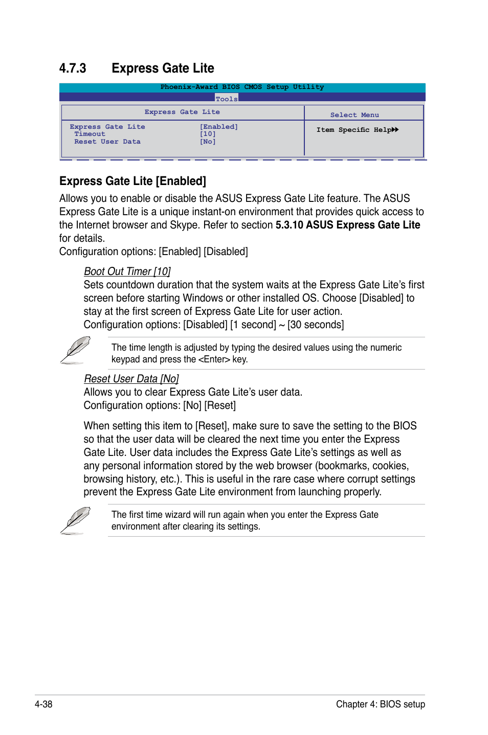 3 express gate lite, Express gate lite -38, Express gate lite [enabled | Asus M3N-HD User Manual | Page 106 / 164