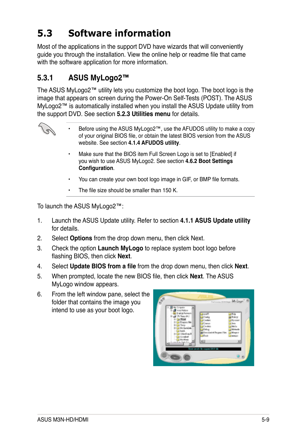 3 software information, 1 asus mylogo2, Software information -9 5.3.1 | Asus mylogo2™ -9 | Asus M3N-HD User Manual | Page 119 / 164