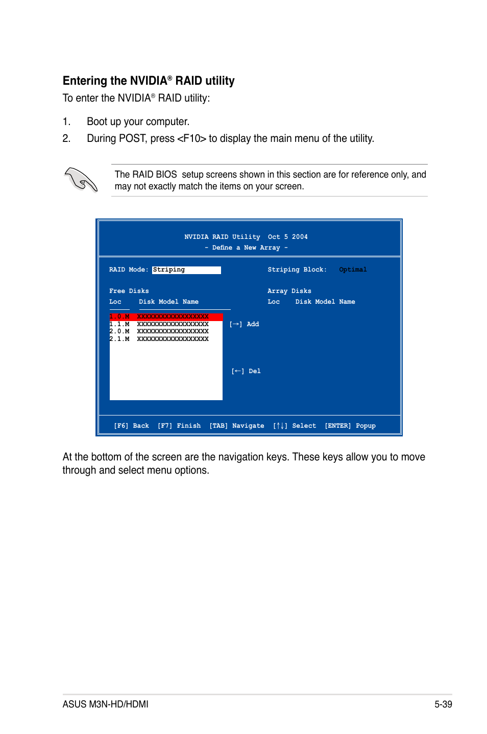 Entering the nvidia, Raid utility | Asus M3N-HD User Manual | Page 149 / 164