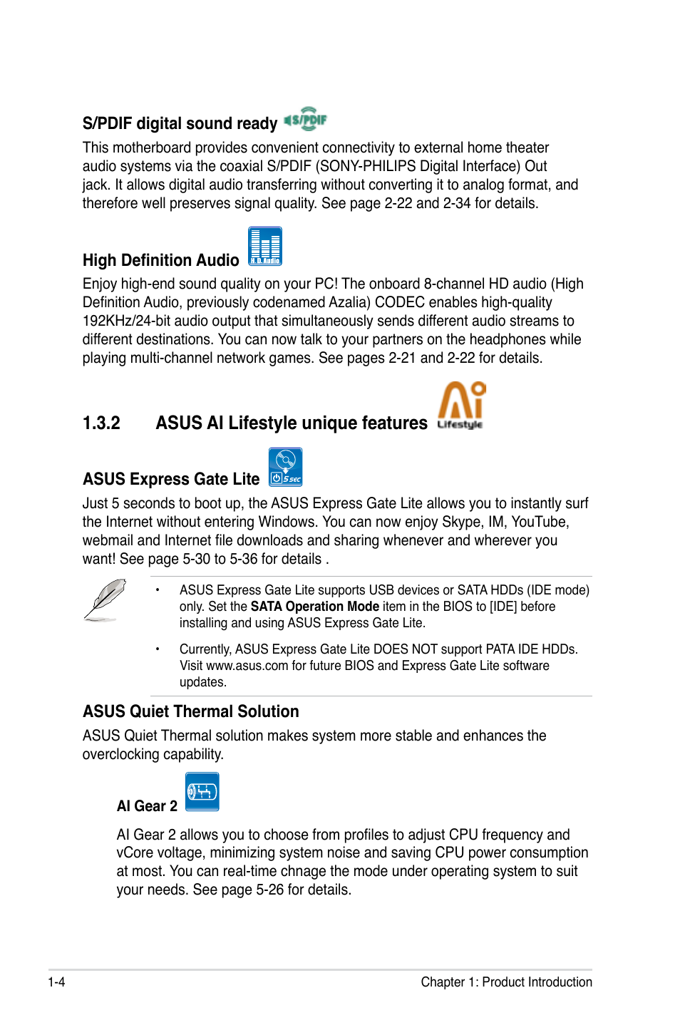 2 asus ai lifestyle unique features, Asus ai lifestyle unique features -4 | Asus M3N-HD User Manual | Page 20 / 164