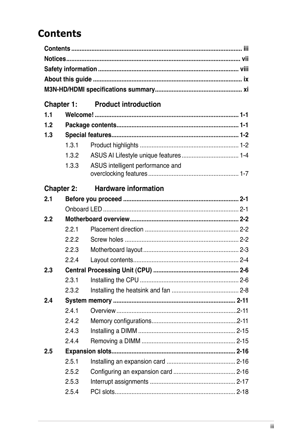 Asus M3N-HD User Manual | Page 3 / 164