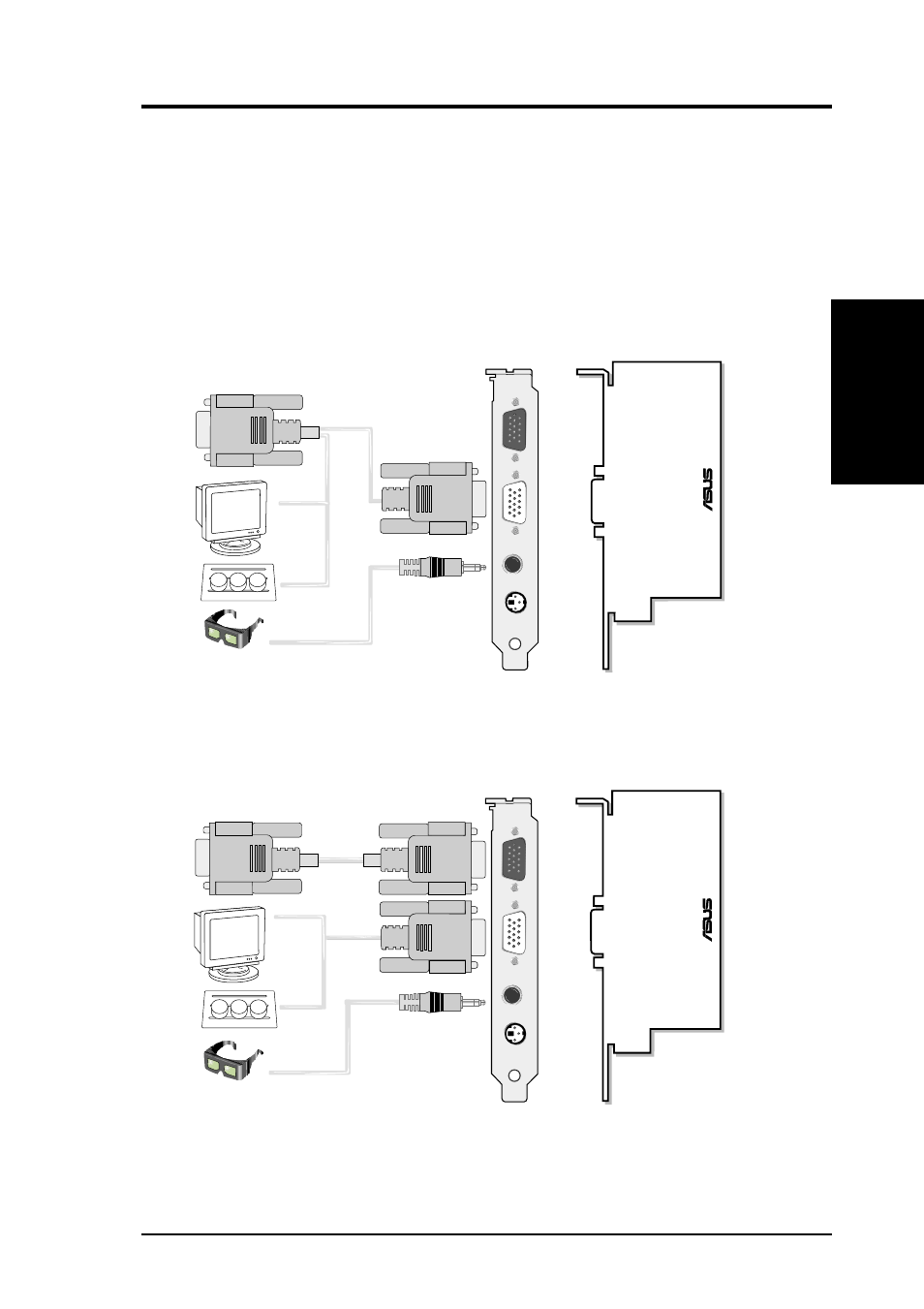 Ii. hardware setup, Asus vr-100 optional upgrade kit, Y-type connection standard connection | Ii. h/w setup asus vr-100 | Asus GIGATEXEL SHADER GRAPHICS CARD V7700 User Manual | Page 13 / 88