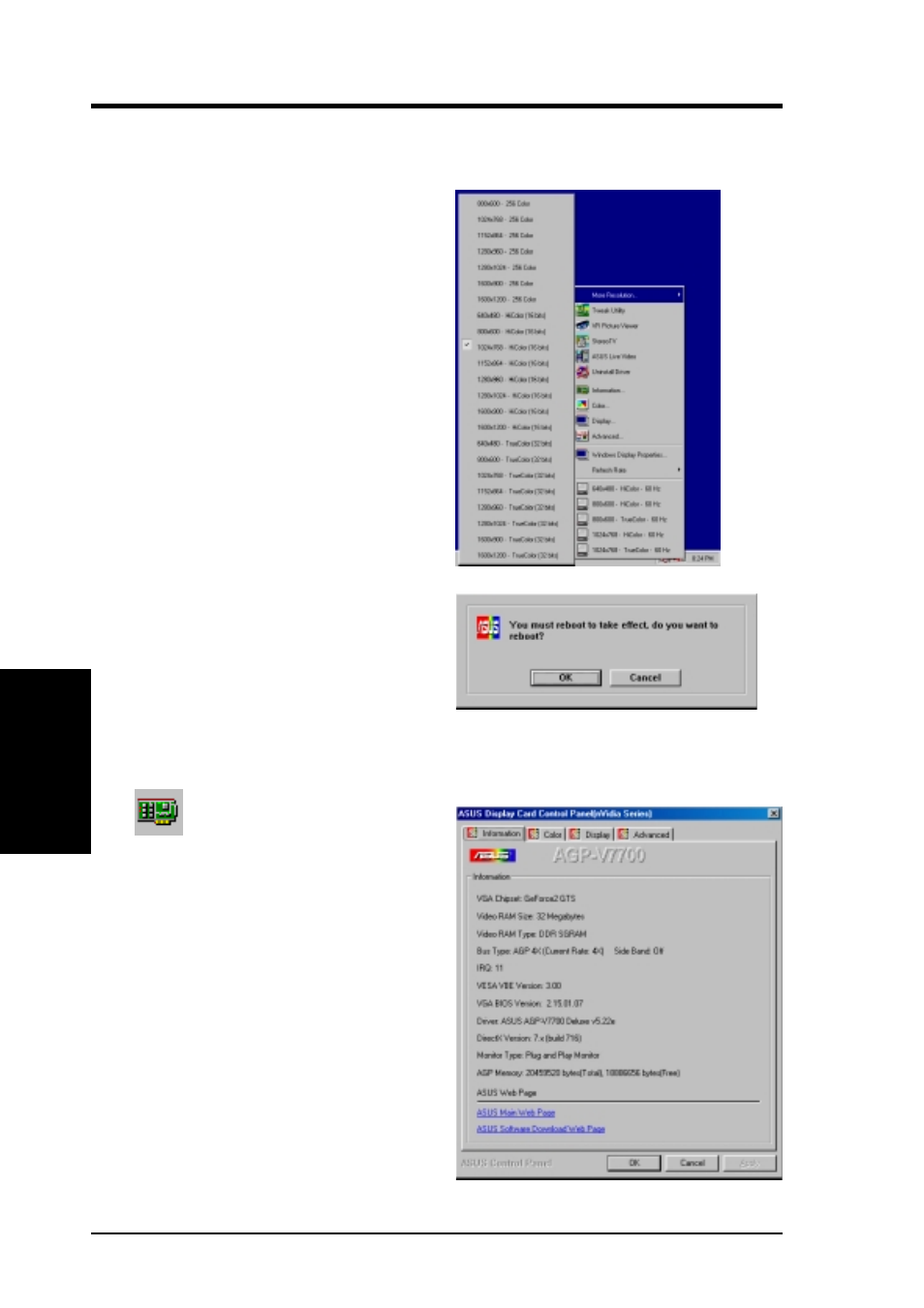 Iv. software reference, More resolution, Information | Asus GIGATEXEL SHADER GRAPHICS CARD V7700 User Manual | Page 38 / 88