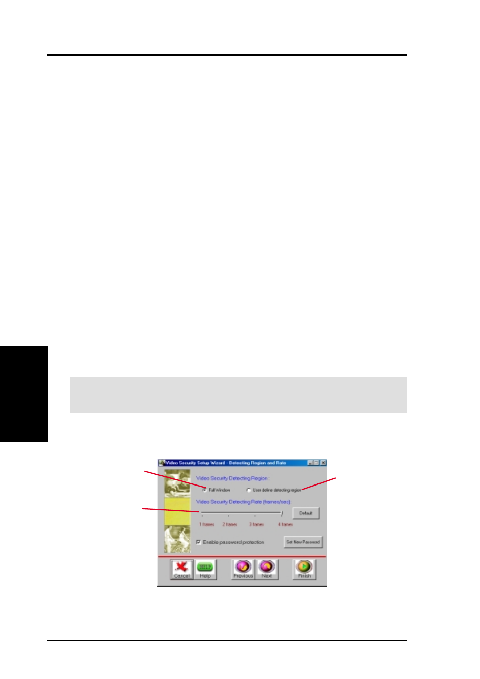 Iv. software reference, Main window, Videosecurity detecting region | Asus GIGATEXEL SHADER GRAPHICS CARD V7700 User Manual | Page 64 / 88