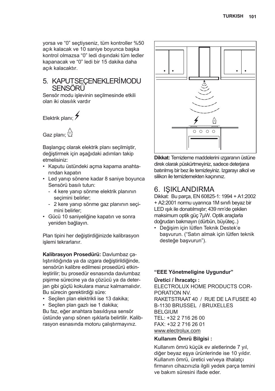 Kaput seçenekleri modu sensörü, Işiklandirma | AEG X92384MI01 User Manual | Page 101 / 128