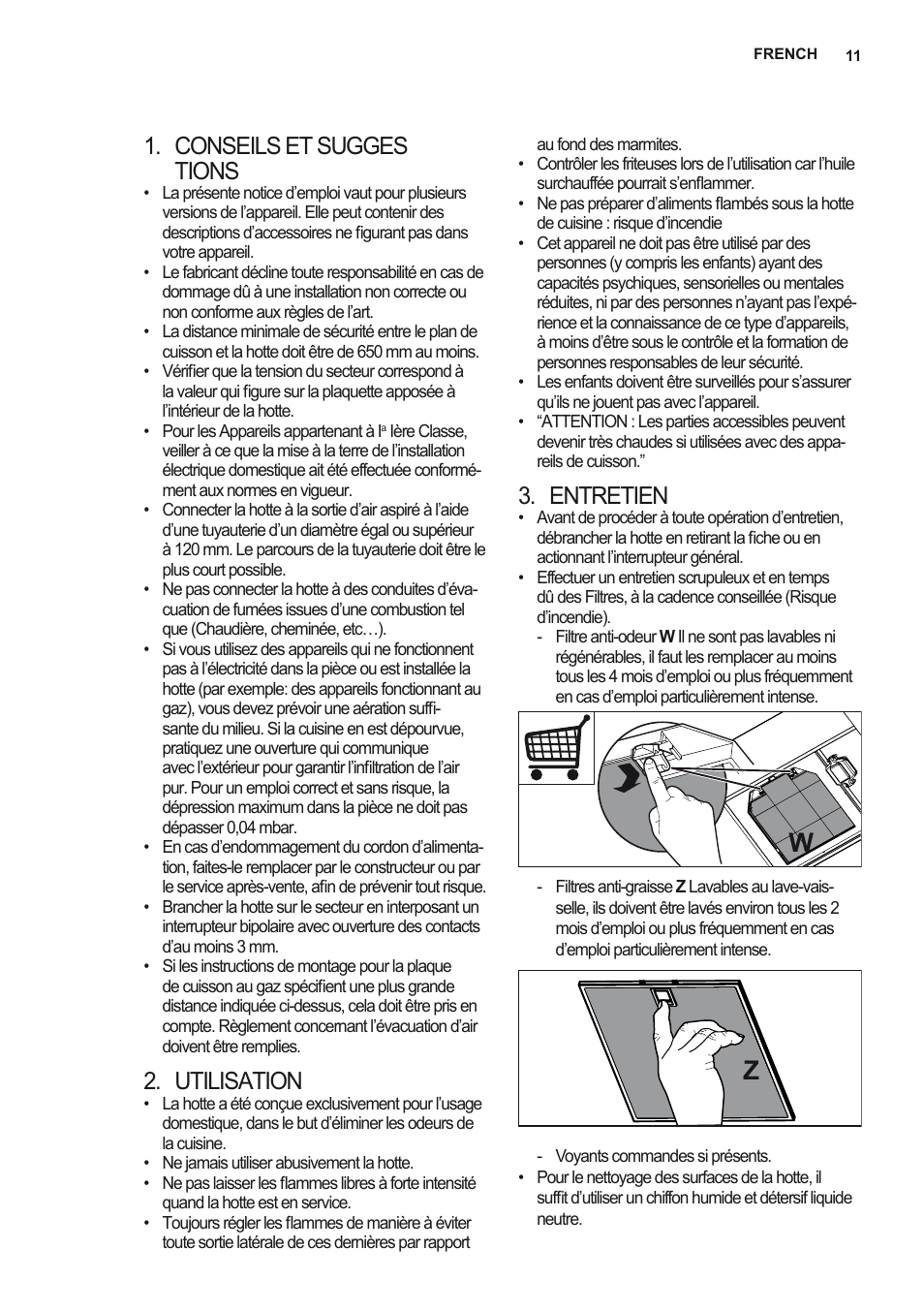 Conseils et sugges tions, Utilisation, Entretien | AEG X92384MI01 User Manual | Page 11 / 128