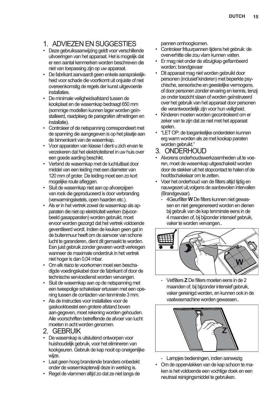 Adviezen en suggesties, Gebruik, Onderhoud | AEG X92384MI01 User Manual | Page 15 / 128