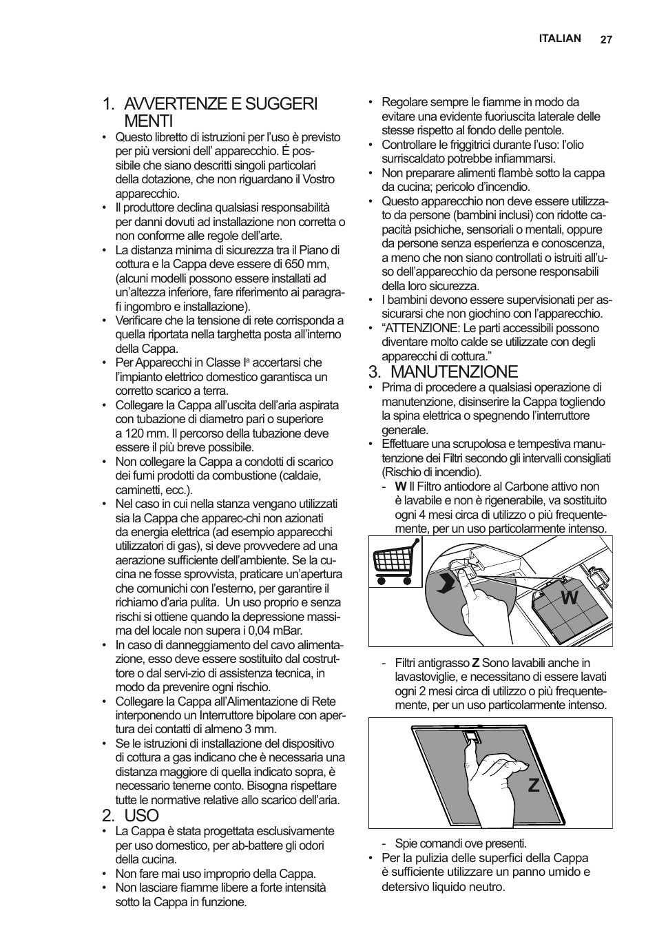Avvertenze e suggeri menti, Manutenzione | AEG X92384MI01 User Manual | Page 27 / 128