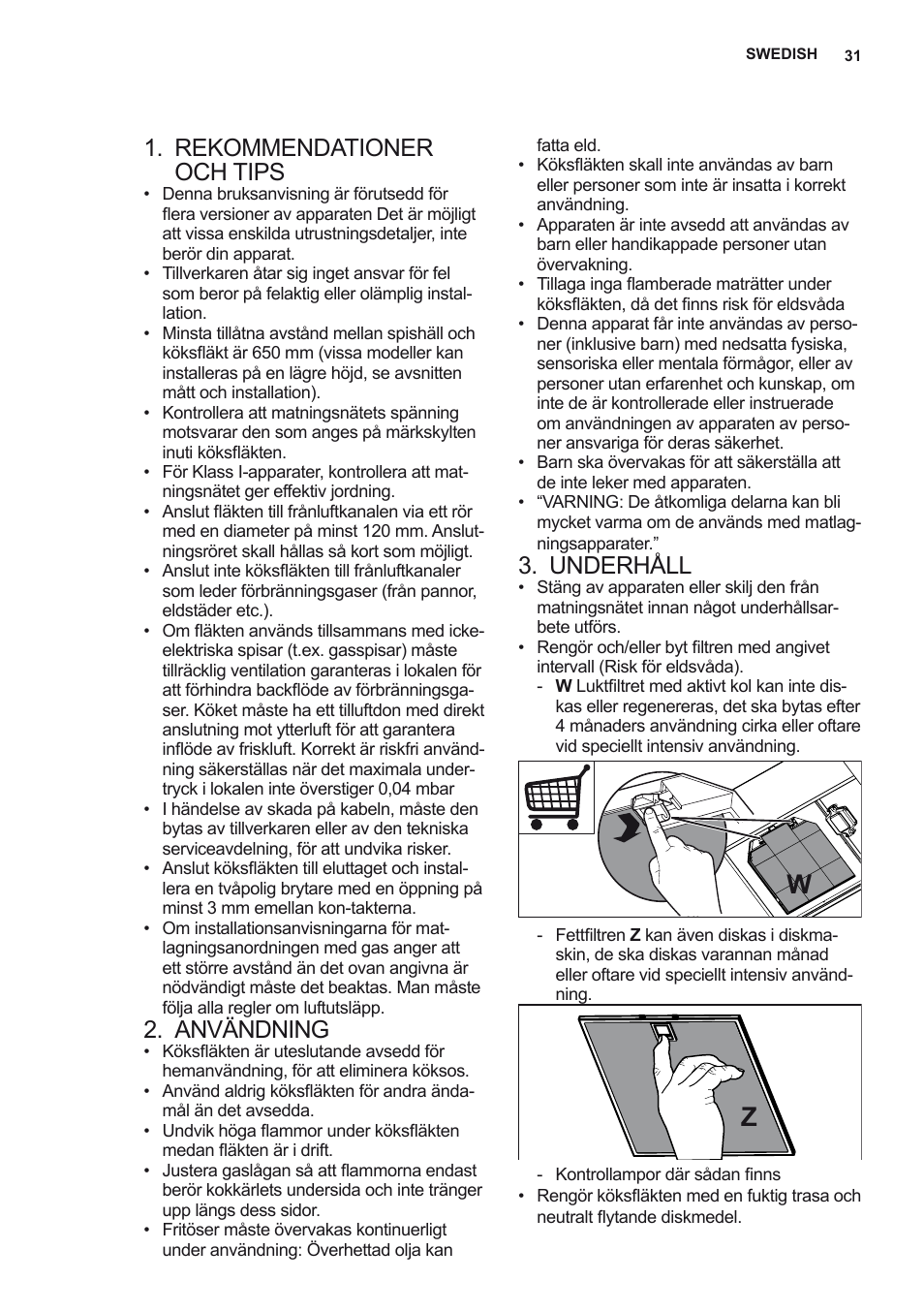 Rekommendationer och tips, Användning, Underhåll | AEG X92384MI01 User Manual | Page 31 / 128