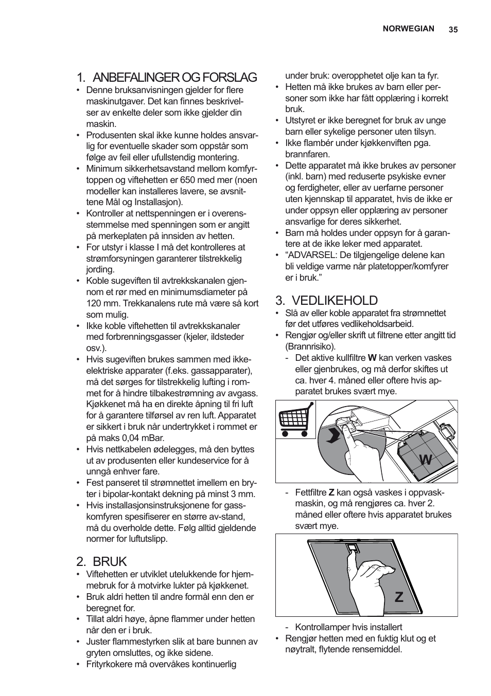 Anbefalinger og forslag, Bruk, Vedlikehold | AEG X92384MI01 User Manual | Page 35 / 128